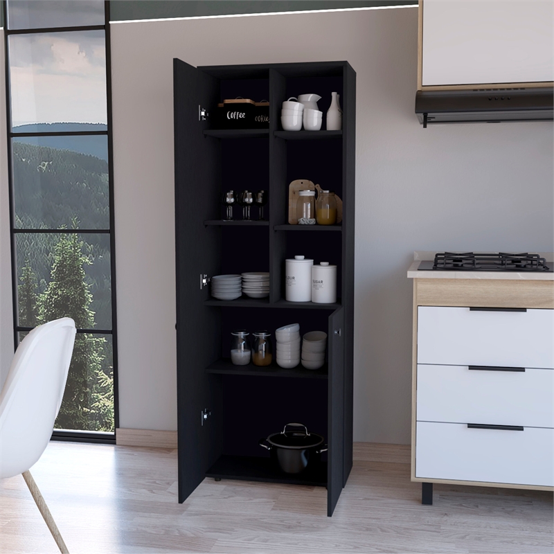 FM FURNITURE Nolic Multistotage with shelves and 2 doors Black Engineered Wood