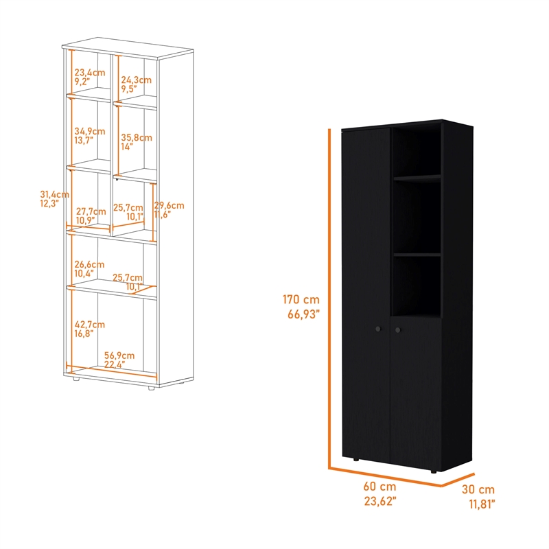FM FURNITURE Nolic Multistotage with shelves and 2 doors Black Engineered Wood