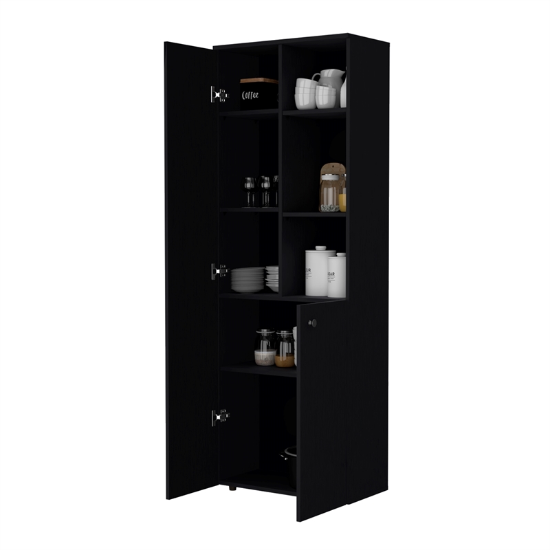 FM FURNITURE Nolic Multistotage with shelves and 2 doors Black Engineered Wood