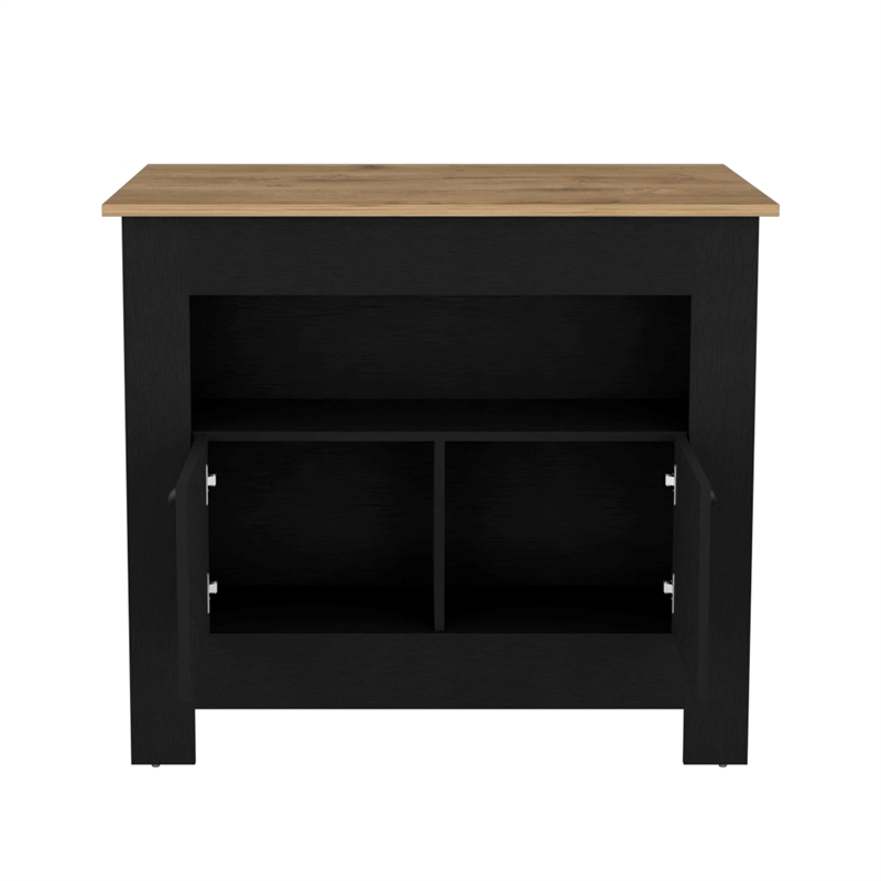 FM FURNITURE Theba Kitchen Island with 2 doors 3 shelves Black Engineered Wood