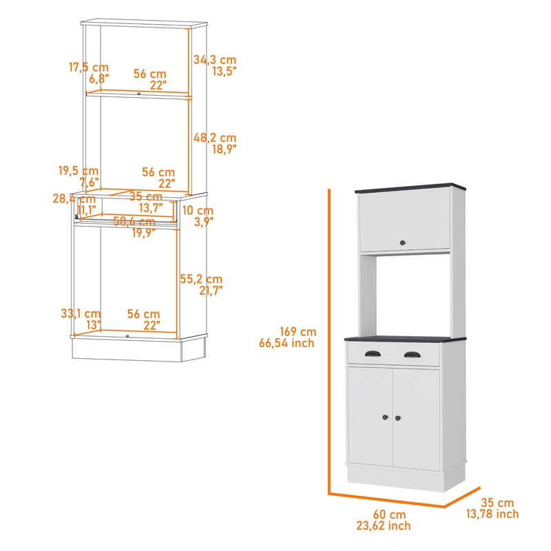 FM FURNITURE Tennant Kitchen Pantry with Drawer 2 Cabinets White and Black