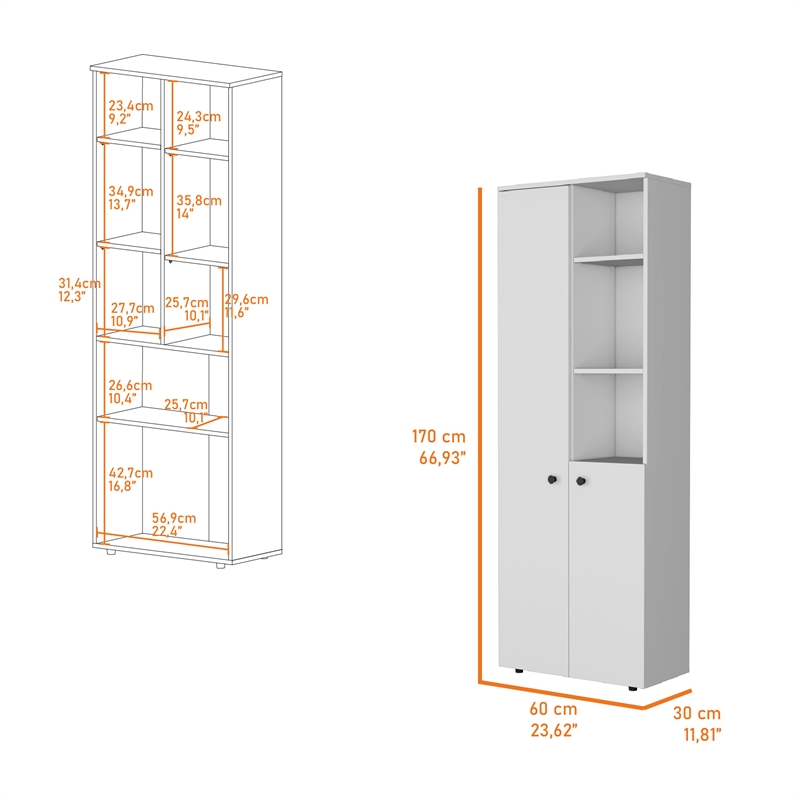 FM FURNITURE Nolic Multistotage with 5-tier storage shelves and 2 doors White