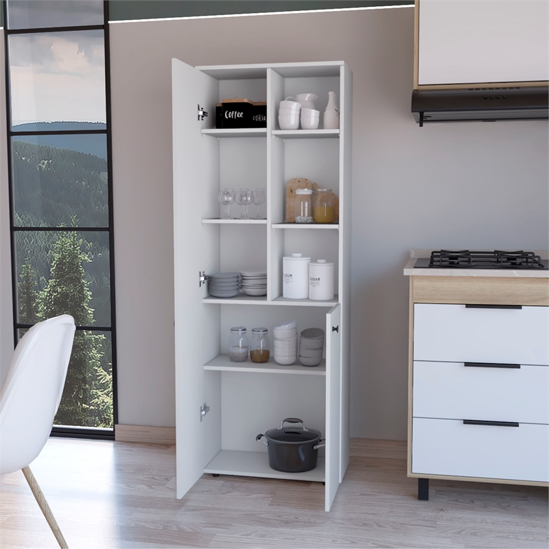 FM FURNITURE Nolic Multistotage with 5-tier storage shelves and 2 doors White