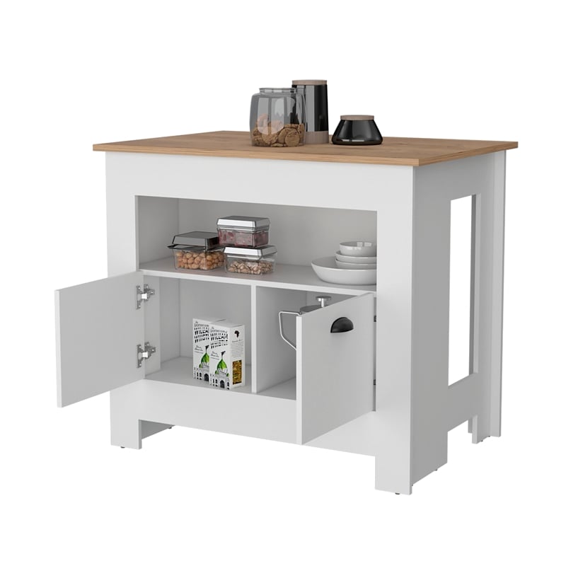 FM FURNITURE Theba Kitchen Island with 2 doors 3 shelves White Engineered Wood