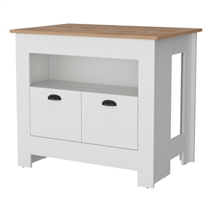 FM FURNITURE Theba Kitchen Island with 2 doors 3 shelves White Engineered Wood