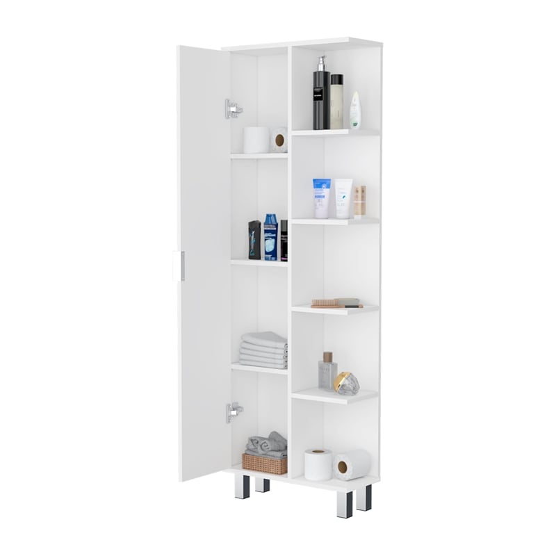 FM FURNITURE Randall Linen Cabinet with 1 door and shelves White Engineered Wood