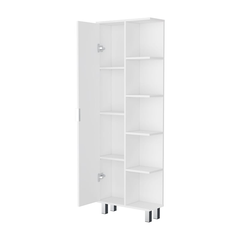FM FURNITURE Randall Linen Cabinet with 1 door and shelves White Engineered Wood