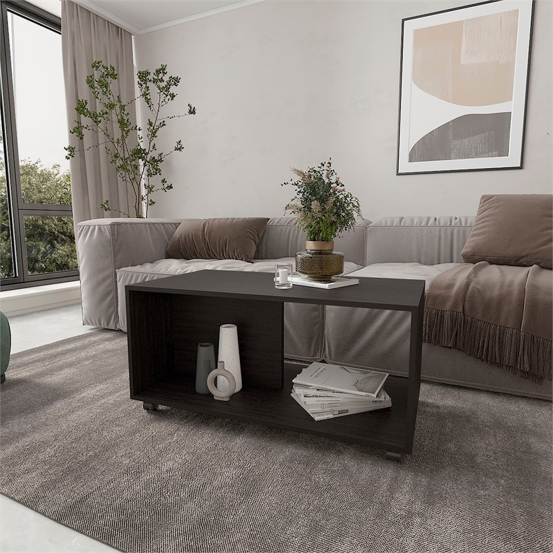 FM FURNITURE Gu Oidak Coffee with Storage Engineered Wood Caster Wheels Wengue