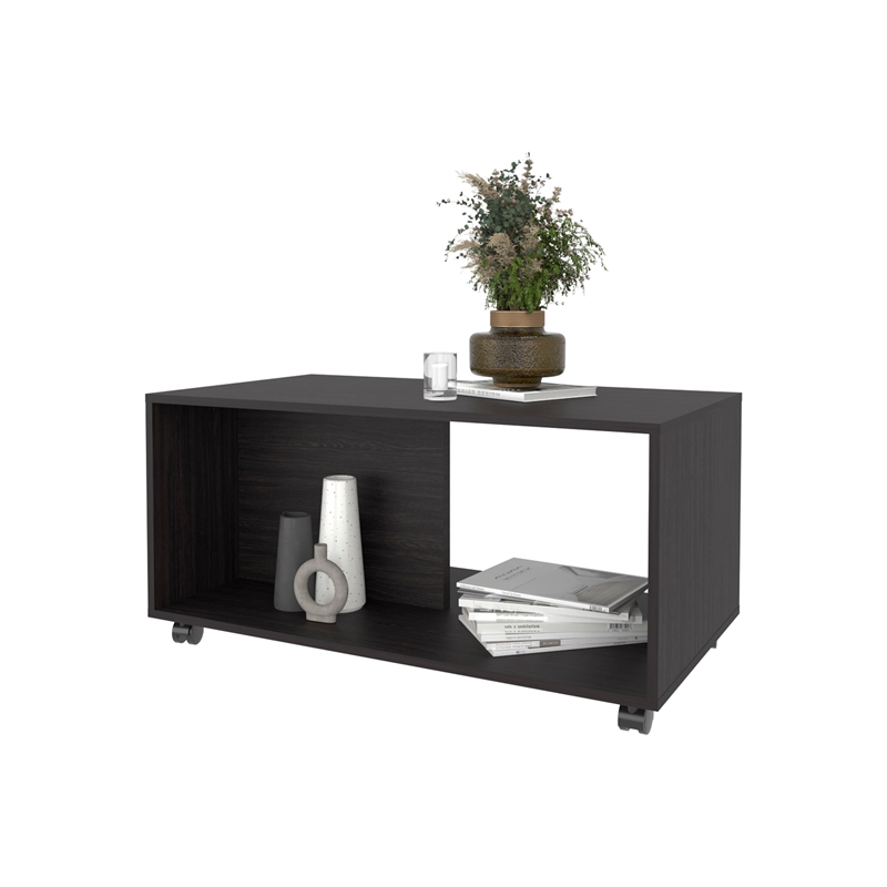 FM FURNITURE Gu Oidak Coffee with Storage Engineered Wood Caster Wheels Wengue