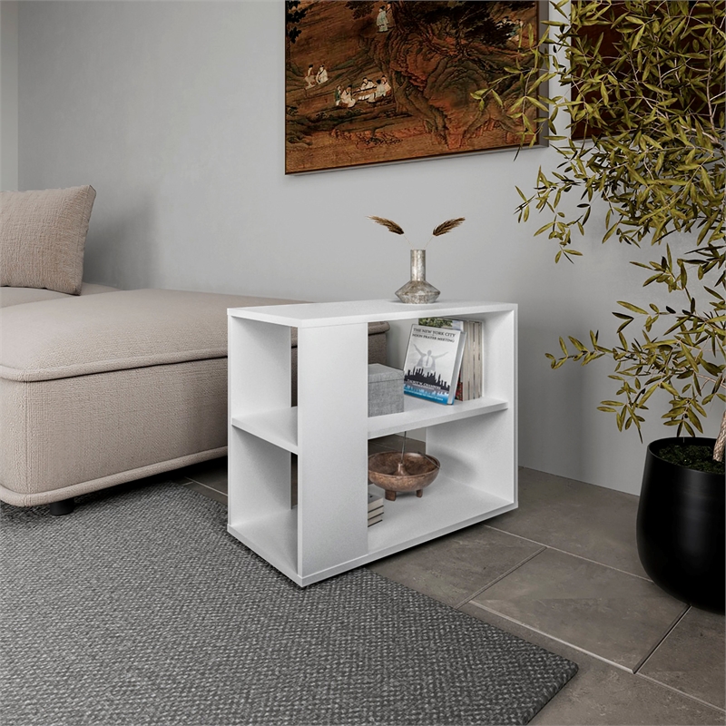FM FURNITURE Rio Verde Side Table Engineered Wood with Open Storage White