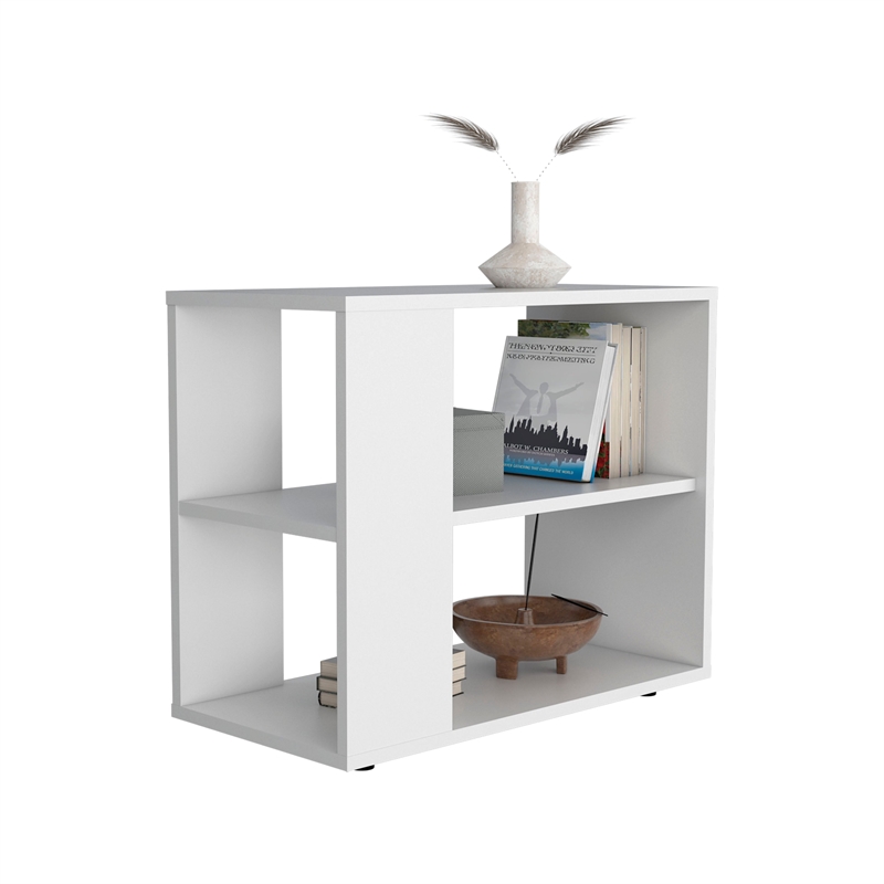 FM FURNITURE Rio Verde Side Table Engineered Wood with Open Storage White