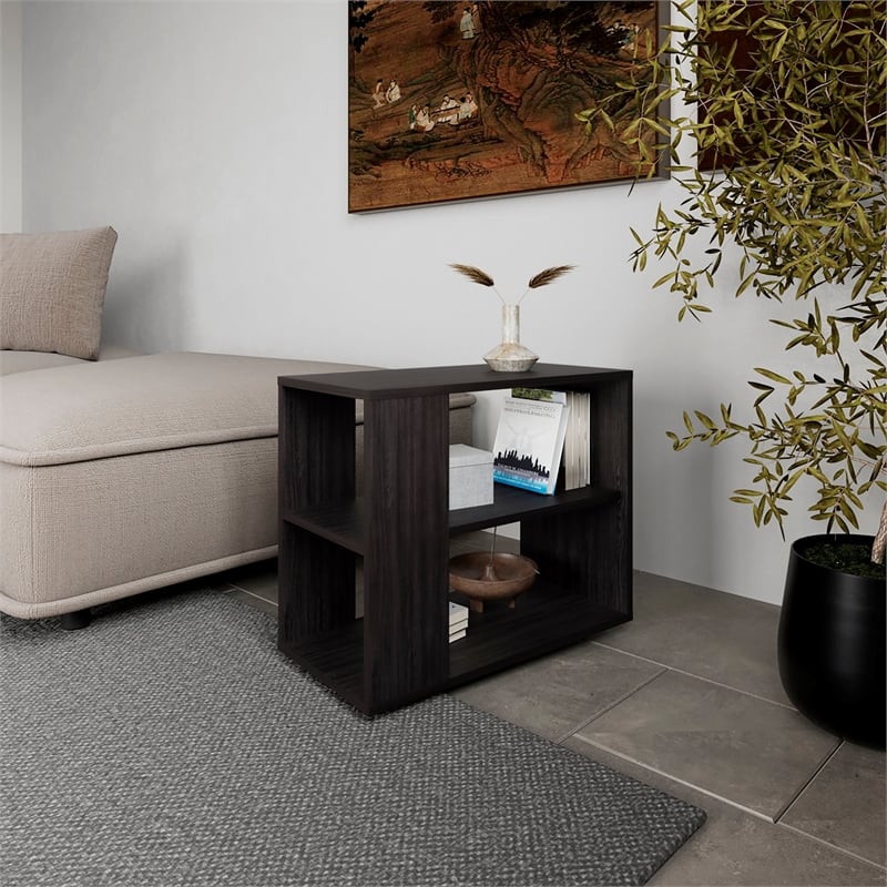 FM FURNITURE Rio Verde Side Table Open Storage Engineered Wood Black