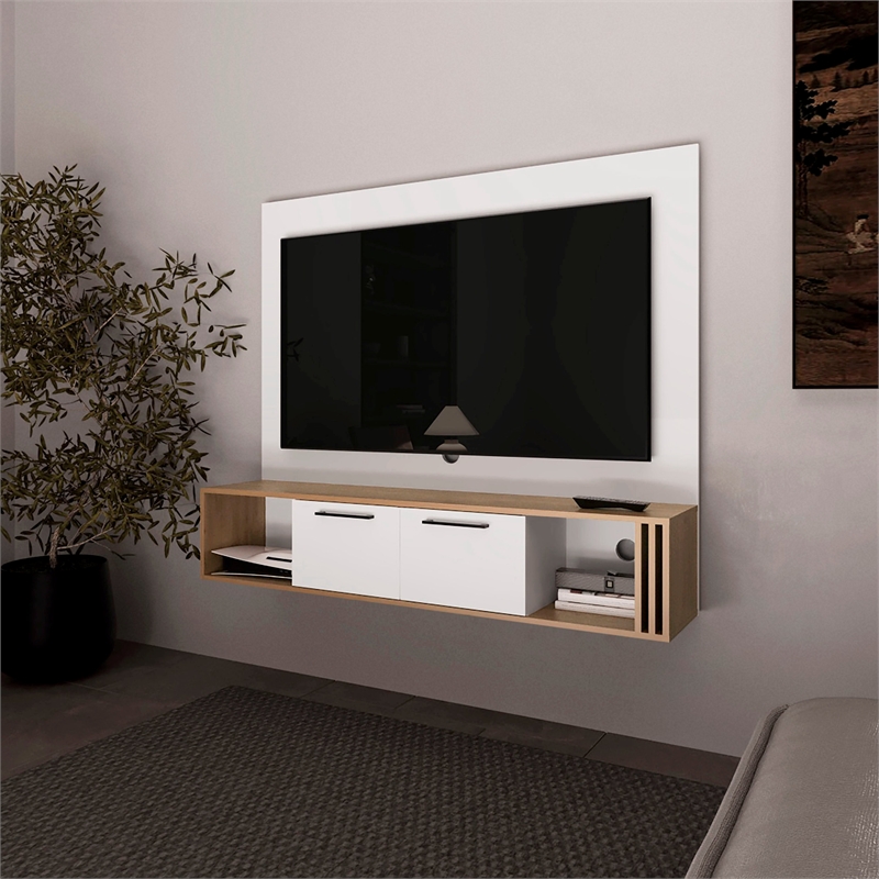 FM FURNITURE Lesslie Entertainment Center Engineered Wood Beige