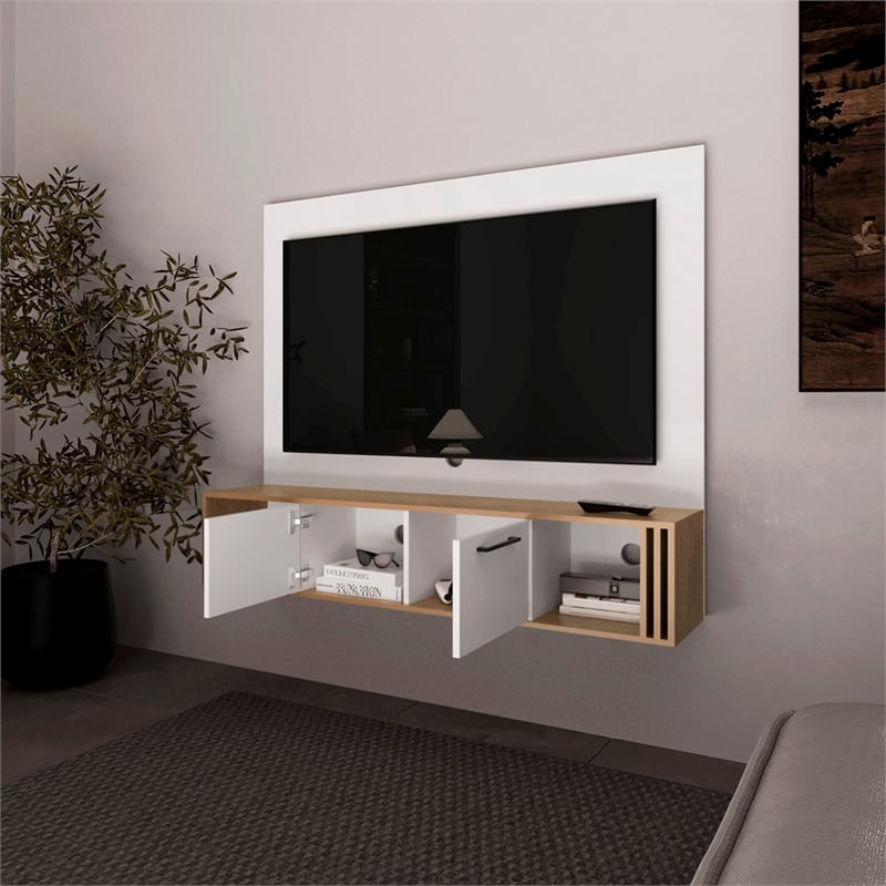 FM FURNITURE Lesslie Entertainment Center Engineered Wood Beige