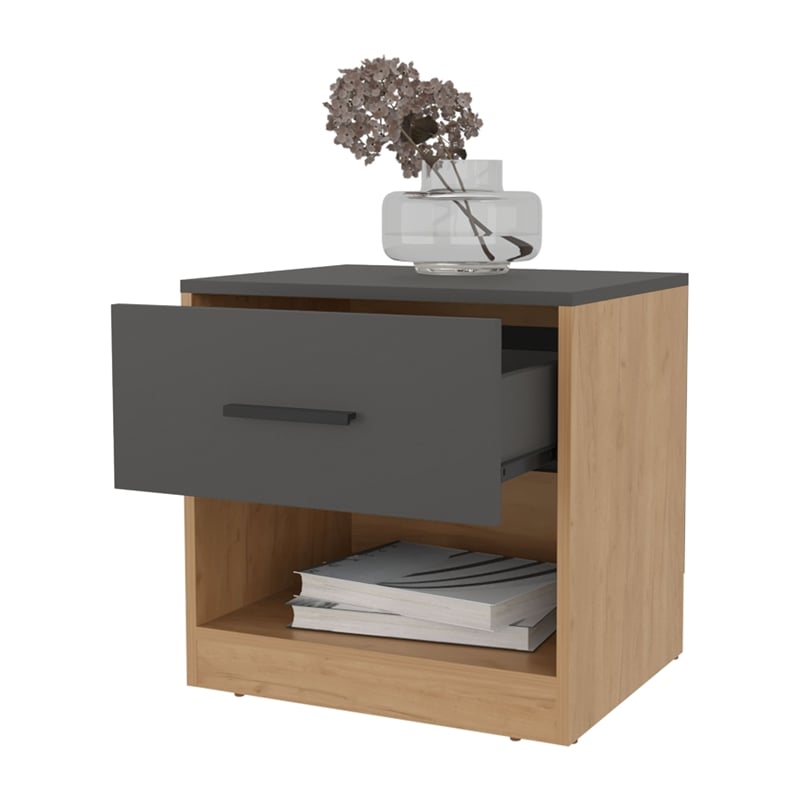 FM FURNITURE Solomon Nightstand with a Drawer Natural Oak and Matt Grey