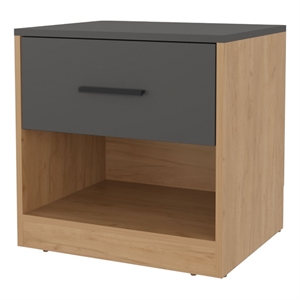FM FURNITURE Solomon Nightstand with a Drawer Natural Oak and Matt Grey