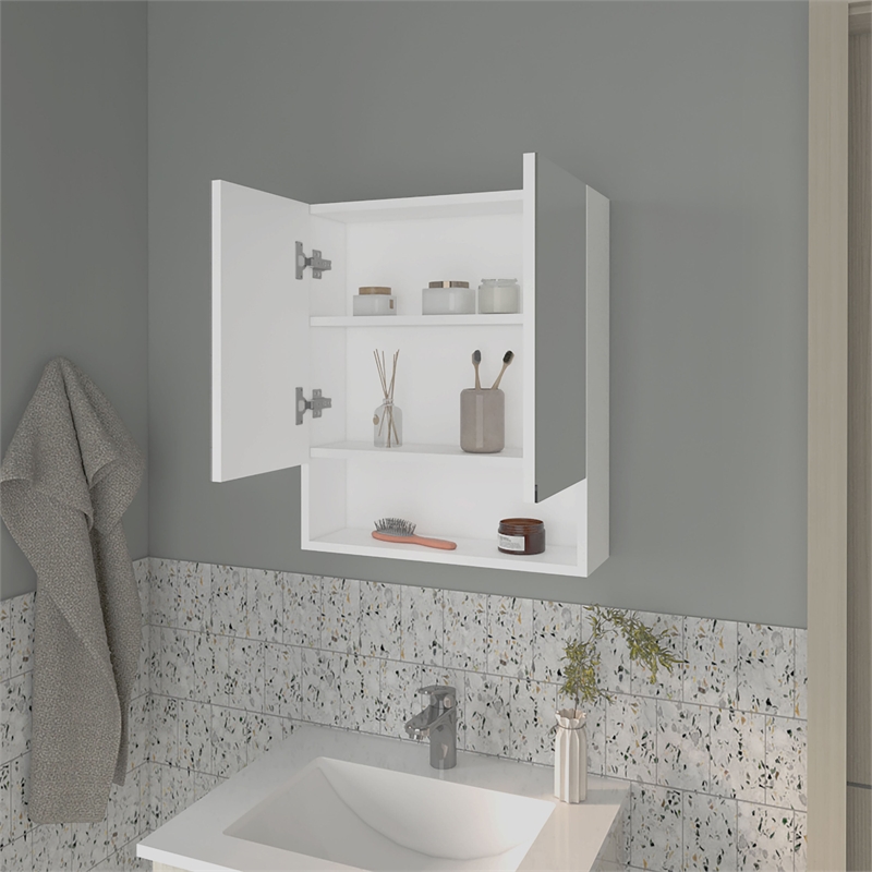 FM FURNITURE Lodge Medicine Cabinet with Mirrored Doors in White Engineered Wood