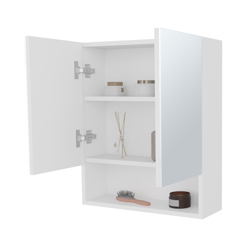 FM FURNITURE Lodge Medicine Cabinet with Mirrored Doors in White Engineered Wood