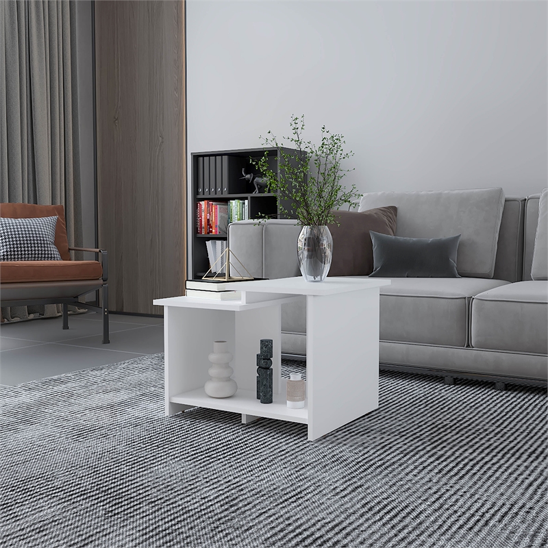 FM FURNITURE Naco Coffee Table with Open Storage Engineered Wood White