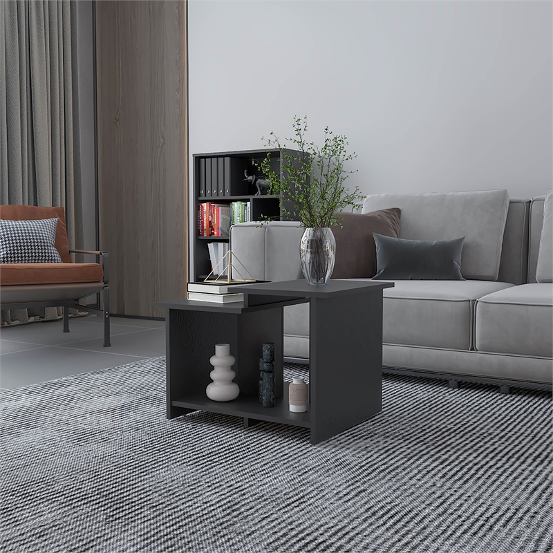 FM FURNITURE Naco Coffee Table with Open Storage in Melamine Black