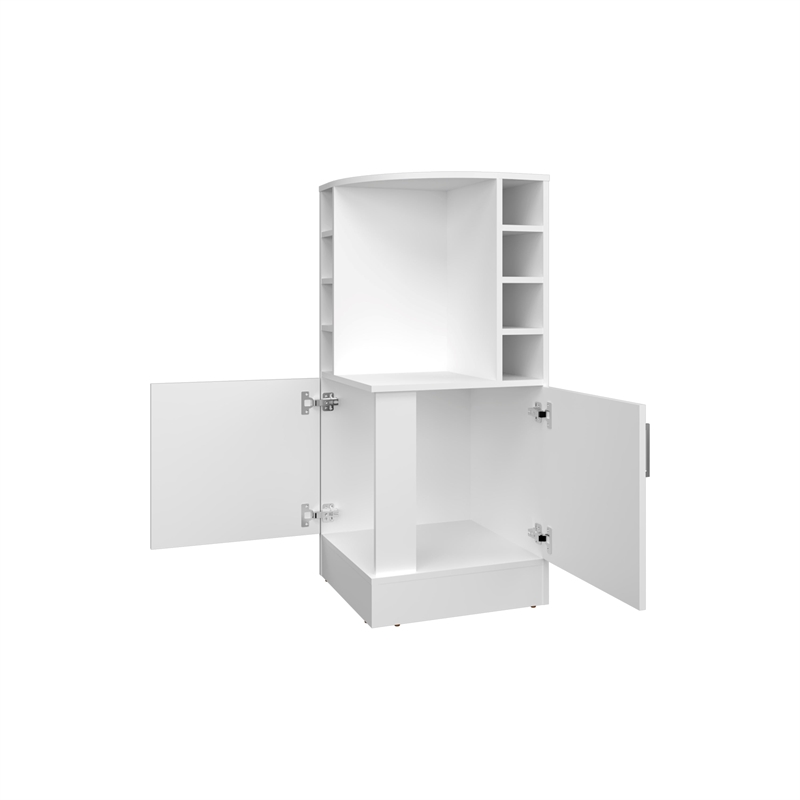 FM FURNITURE Toyei Corner Bar Cabinet with Bottle Rack Engineered Wood White