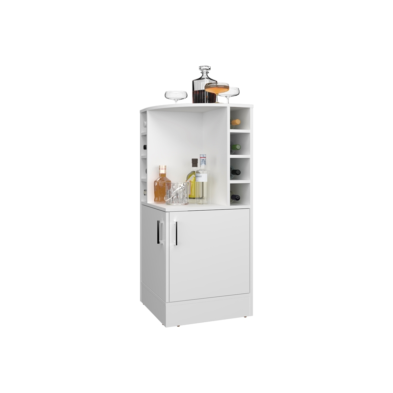 FM FURNITURE Toyei Corner Bar Cabinet with Bottle Rack Engineered Wood White