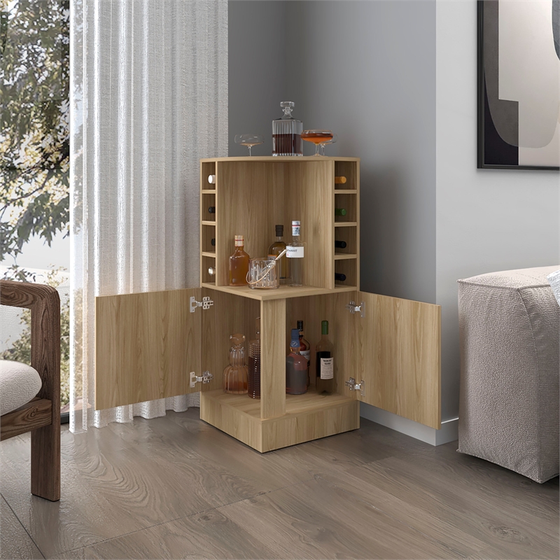 FM FURNITURE Toyei Bar Cabinet with Bottle Rack Engineered Wood Beige