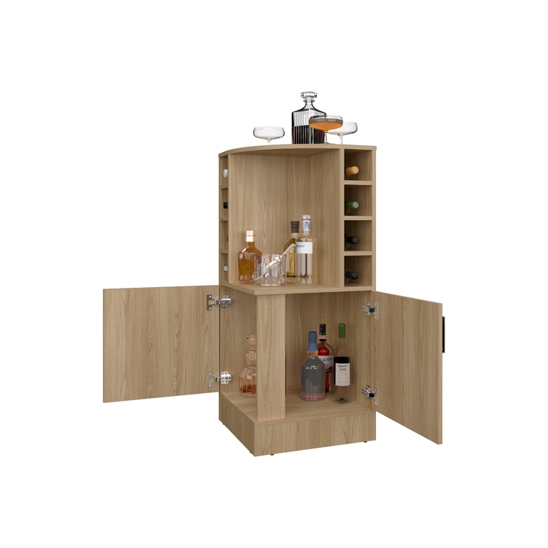 FM FURNITURE Toyei Bar Cabinet with Bottle Rack Engineered Wood Beige