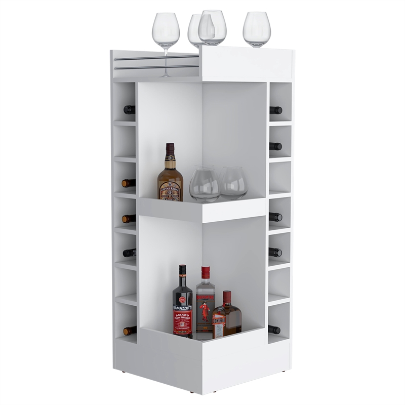 FM FURNITURE Lamer Corner Bar Cabinet with Wine Rack Engineered Wood White