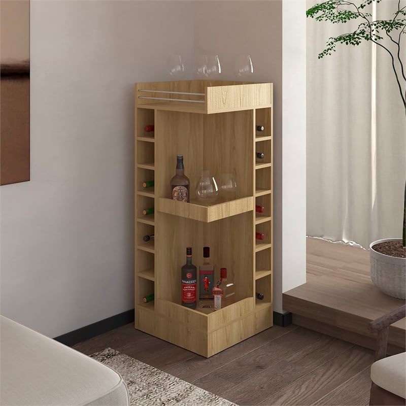 FM FURNITURE Lamer Corner Bar Cabinet Engineered Wood Beige