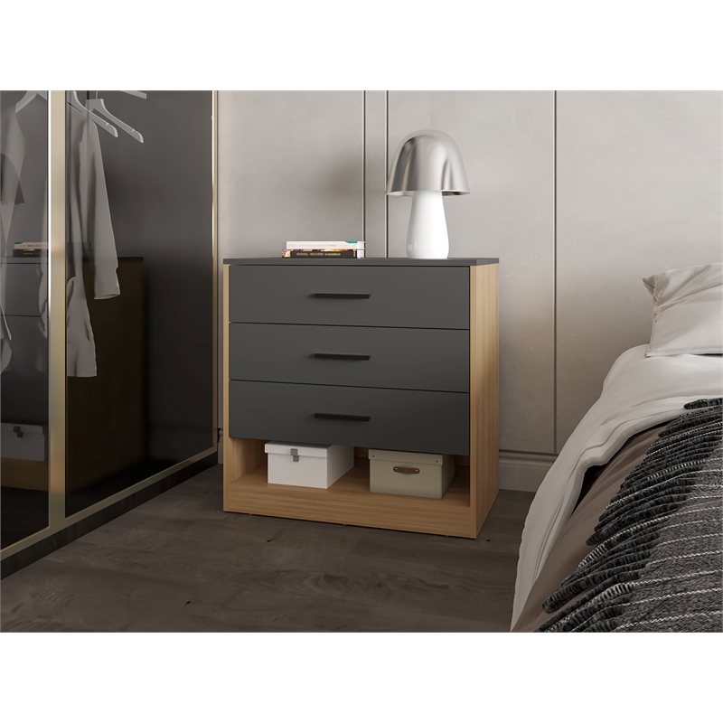 FM FURNITURE Lowrys Dresser with 3 Drawers Natural Oak and Matt Grey