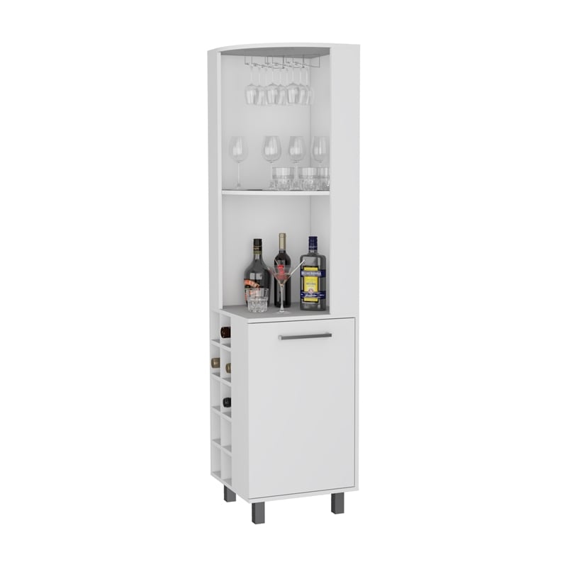 FM FURNITURE Leah corner Bar Cabinet Glass holder Wine White Engineered Wood