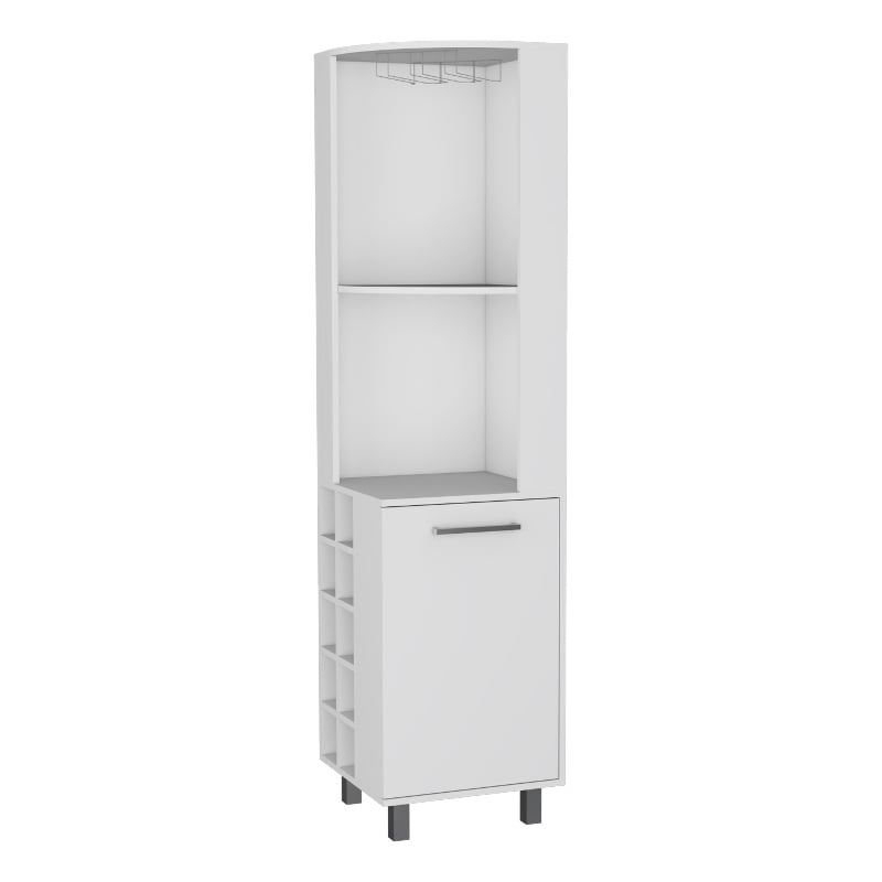 FM FURNITURE Leah corner Bar Cabinet Glass holder Wine White Engineered Wood
