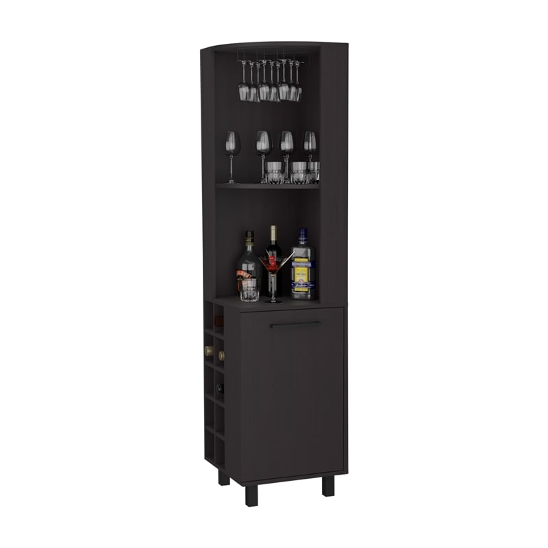 FM FURNITURE Leah Corner Bar cabinet with wine rack Black Wengue