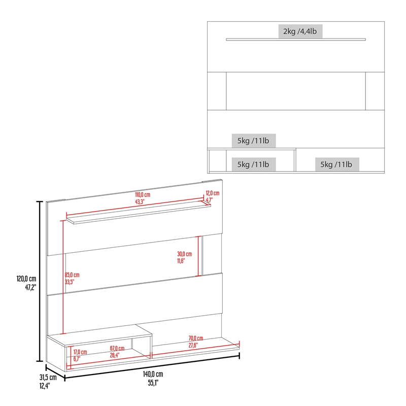 FM FURNITURE Irmo Wall-Mounted Entertainment Center Engineered Wood White