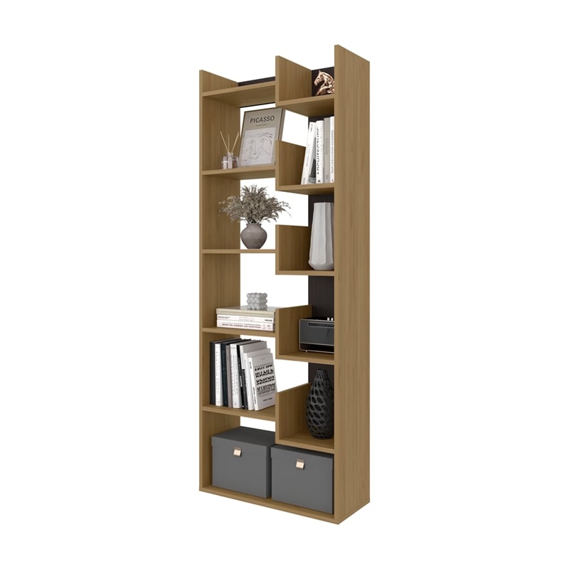 FM FURNITURE Perry Bookcase with Open Storage Natural Oak Engineered Wood