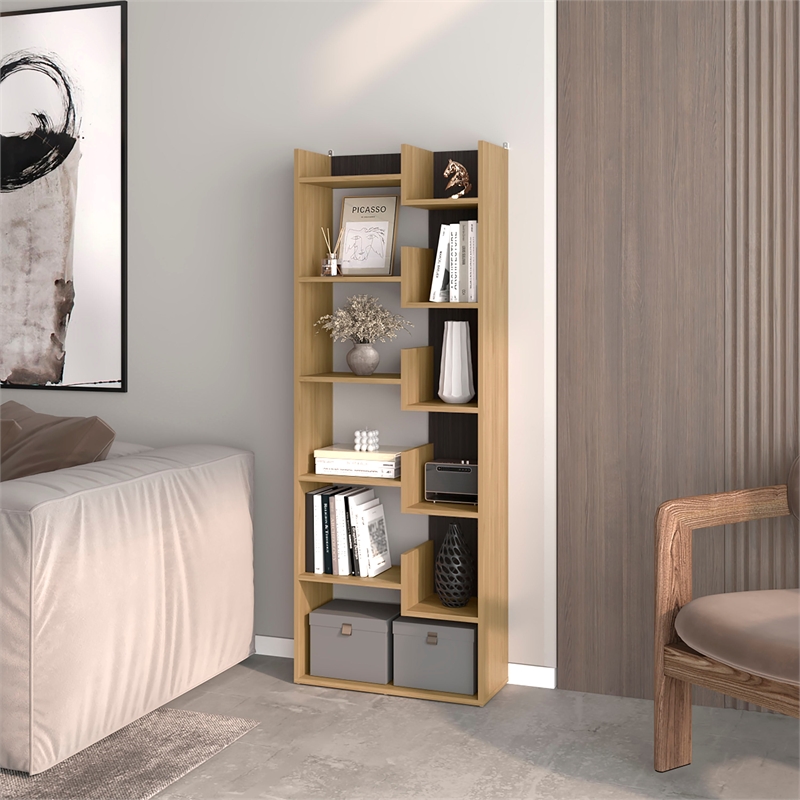 FM FURNITURE Perry Bookcase with Open Storage Natural Oak Engineered Wood
