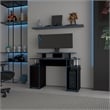 FM FURNITURE Lol Minimalist Gaming Desk with Elevated Monitor Shelf Blue Accents