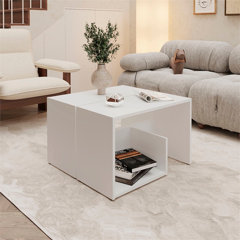 FM FURNITURE Vega Side Table Engineered Wood with Open Storage White