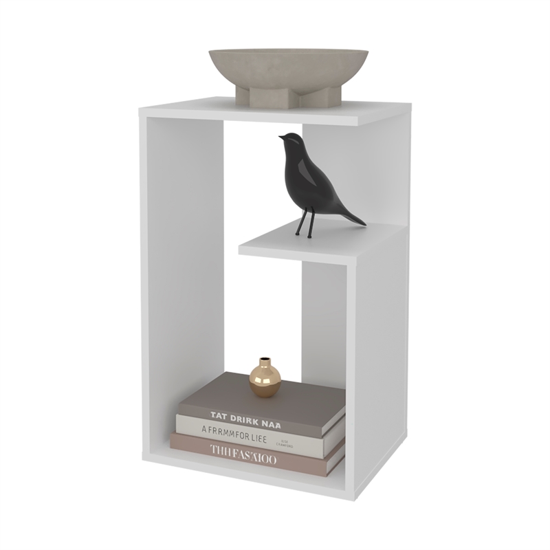 FM FURNITURE Vega Side Table Engineered Wood with Open Storage White