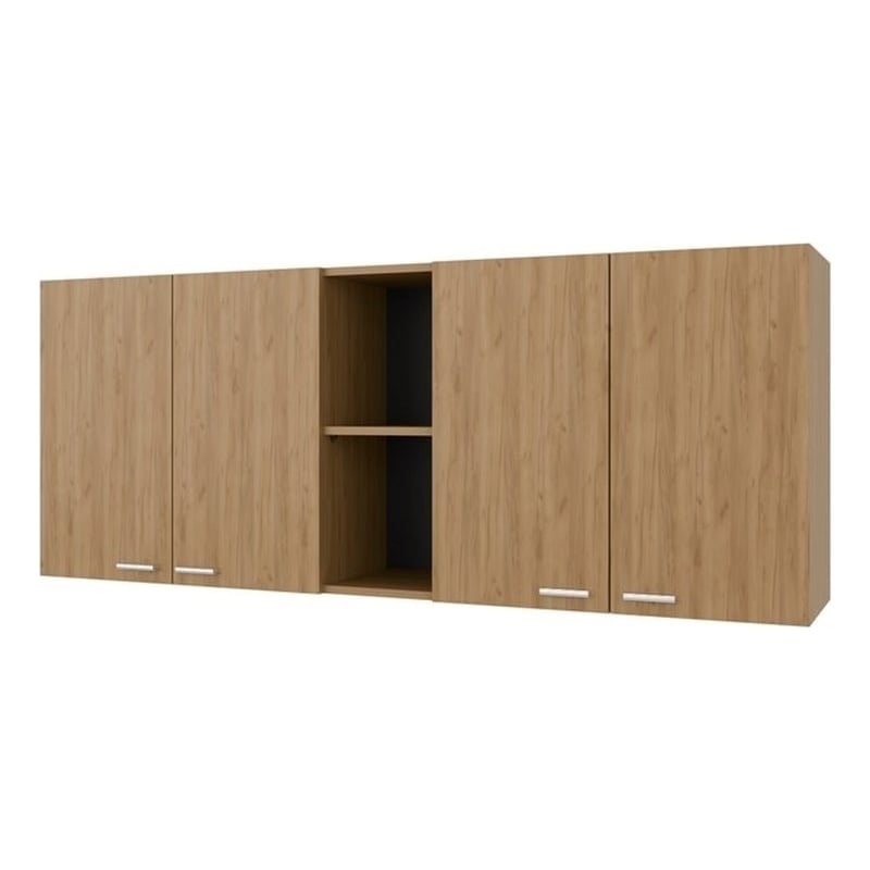 FM FURNITURE Luray Wall Cabinet Four Doors Engineered Wood Natural Oak