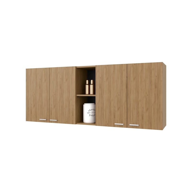 FM FURNITURE Luray Wall Cabinet Four Doors Engineered Wood Natural Oak