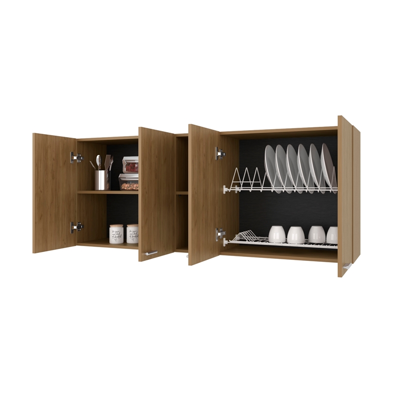 FM FURNITURE Luray Wall Cabinet Four Doors Engineered Wood Natural Oak