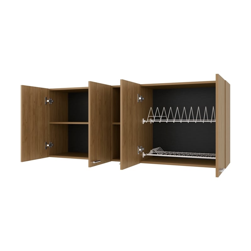 FM FURNITURE Luray Wall Cabinet Four Doors Engineered Wood Natural Oak
