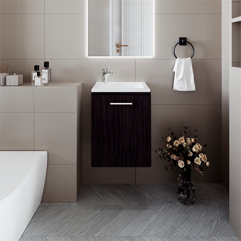 FM FURNITURE Haigleer Creek Bathroom Vanity with Integrated Sink Faucet Wengue