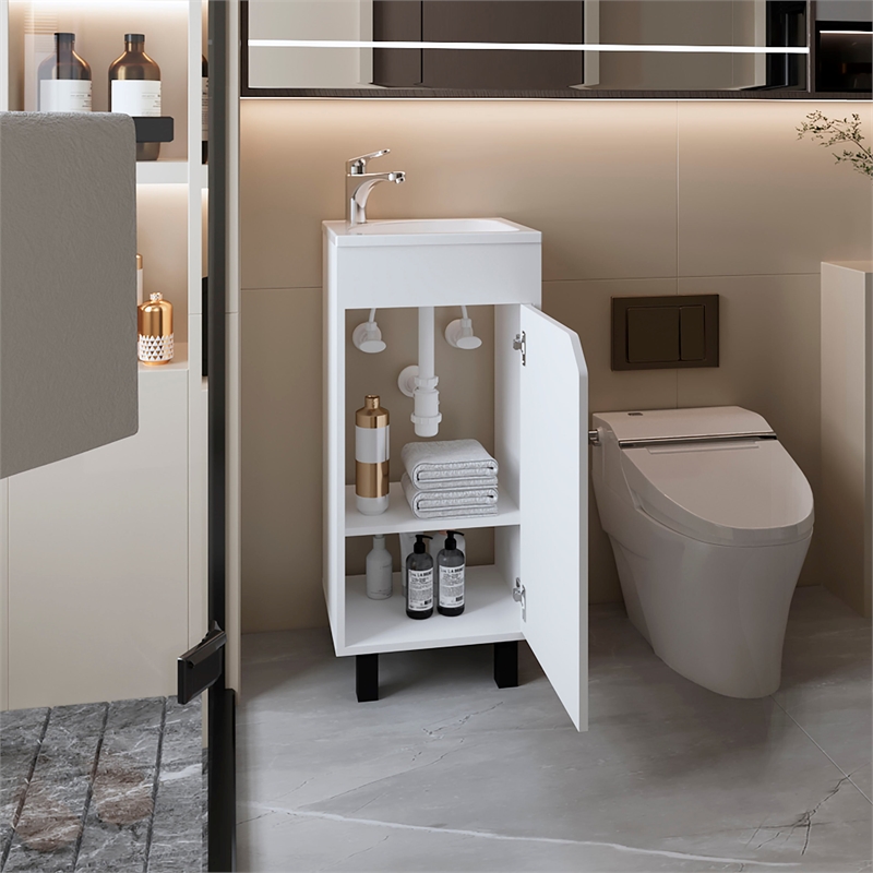 FM FURNITURE Quartzsite Bathroom Vanity with Integrated Sink and Faucet White