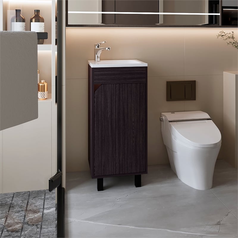FM FURNITURE Quartzsite Bathroom Vanity with Integrated Sink and Faucet Wengue