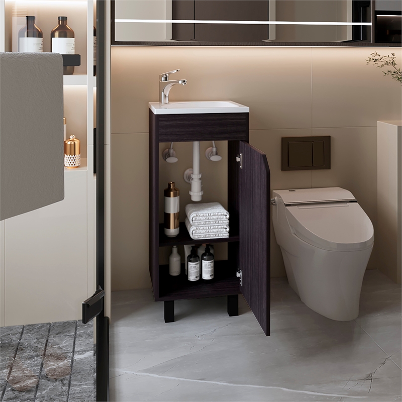 FM FURNITURE Quartzsite Bathroom Vanity with Integrated Sink and Faucet Wengue