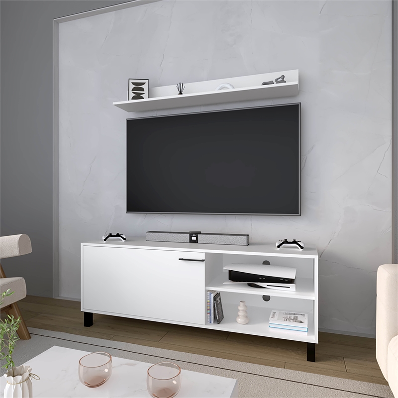 FM FURNITURE Bitter Springs Tv Stand 65 in melamine with pneumatic arms White