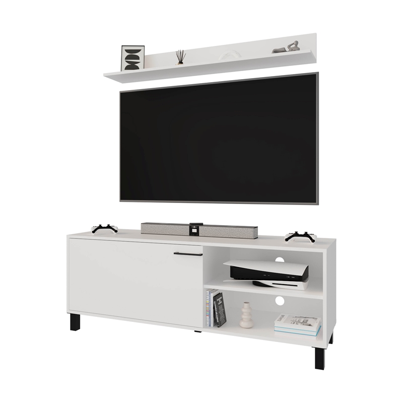 FM FURNITURE Bitter Springs Tv Stand 65 in melamine with pneumatic arms White